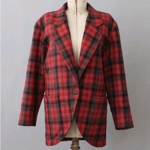 Guy Laroche 1980s Tartan Jacket size 40 / 80s Paris red tartan wool Jacket